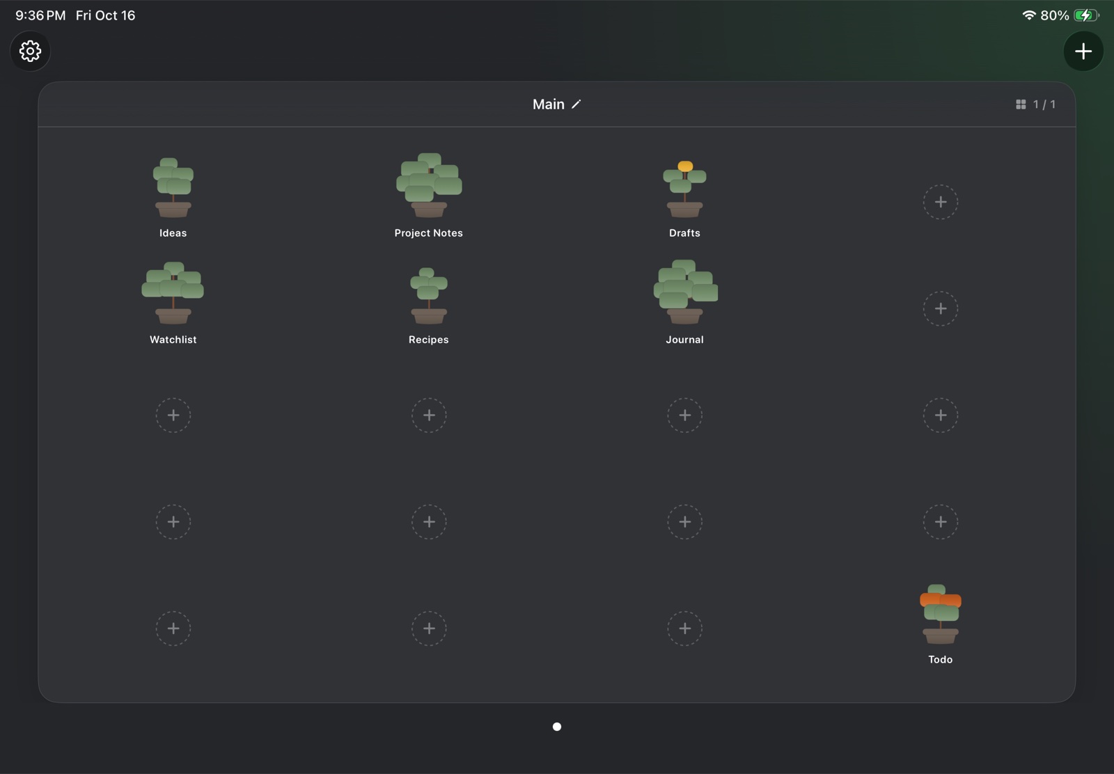 LivingNotes on iPad showing named collections represented as plants