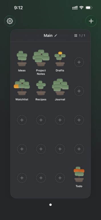LivingNotes on iPhone showing a visual garden of note collections